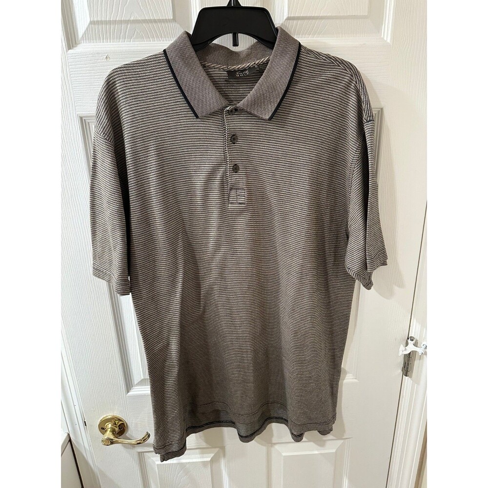 Tasso Elba Golf Size Large Black & White Button Up Polo Shirt Men's